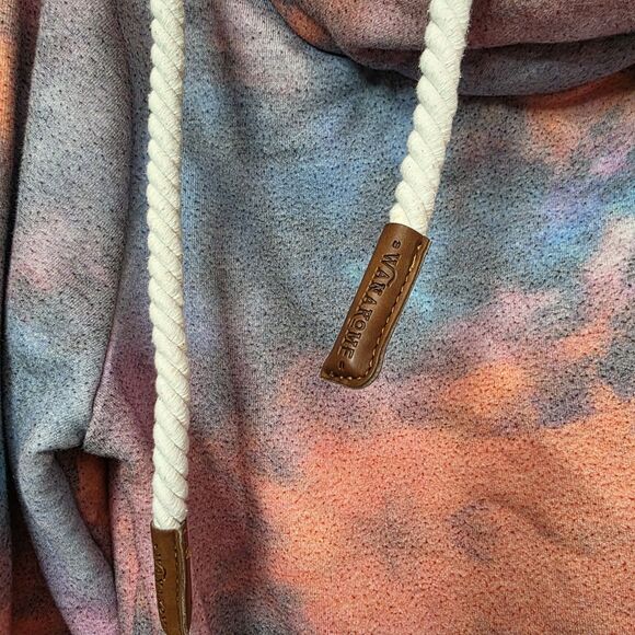 Wanakome Cowl Neck Pullover Size Small Tie Dye Hood Pocket Heavyweight Coral - Picture 11 of 16